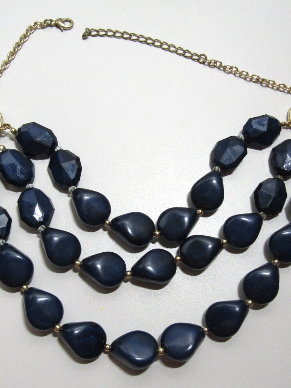 Vintage 3 Strand Navy Faceted Acrylic Beaded Necklace 17-20 inches Long